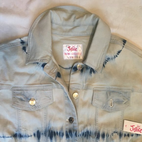 Justice Girl's Youth Size 18/20 Tie Dye Blue Denim Jacket Boho New with Tags - Picture 9 of 16
